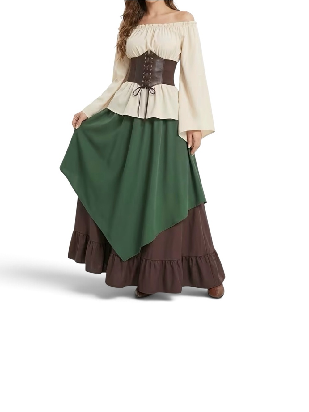 Renaissance Peasant Costume L Slim Women Skirt Shirt Medieval Halloween Party